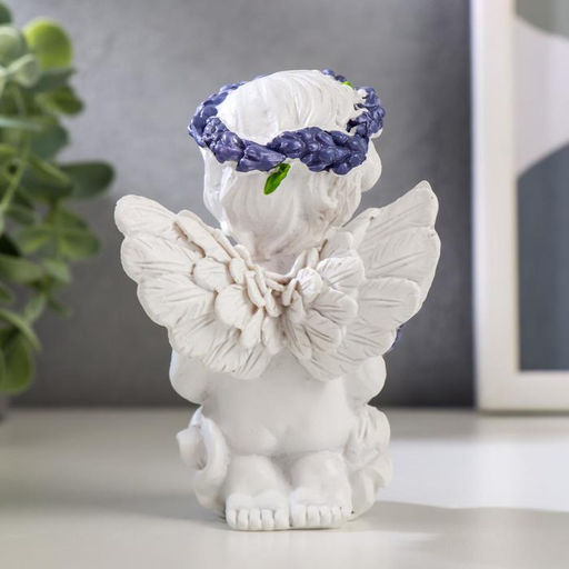 Фигурка полистоун Белоснежный ангел с лавандой, в венке из лаванды, 10.2?6.8?5.3 см, МИКС