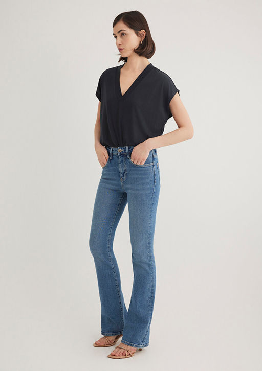 Lux Touch TENCEL TM V Yaka Siyah Tisort - Mavi фото 2