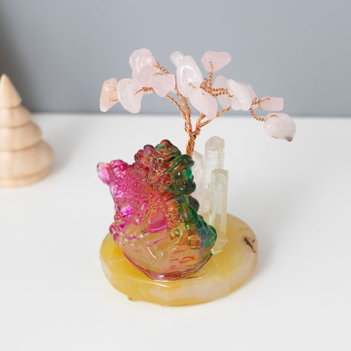 Фигурка «Деревце под защитой дракоши», стекло, металл, 18 камней, розовый, 5.5×5.5×9 см