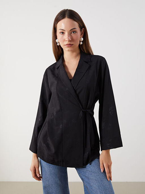 Kruvaze Yaka ?i?ekli Saten Kad?n Kimono