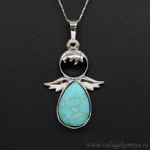 Кулон Ангелочек 25*37мм с бирюзой (имитация)