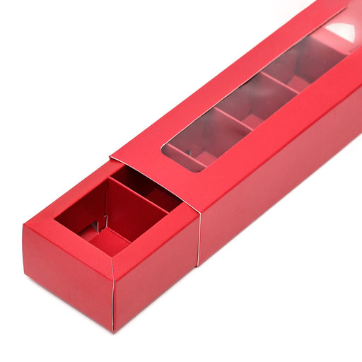 Цена за 5 шт. Коробка под 5 конфет с обечайкой, с окном, с тонкими разделителями, Красная 20*5,5*3,5 - Simaland фото 5