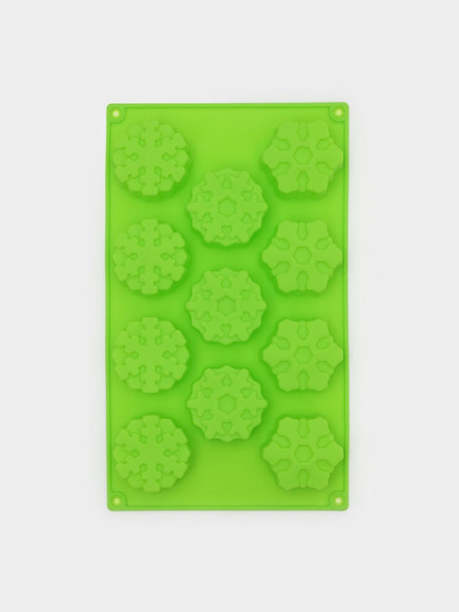 Форма для выпечки новогодняя Доляна Снежинка, силикон, 30?17.5 см, 11 ячеек, салатовая