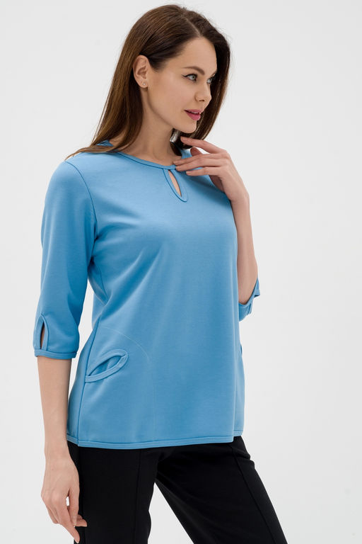 Кофта женская из коттон фита Анфиса небесный макси - Амадэль фото 6