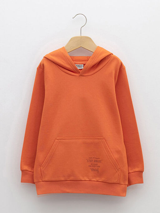 Kap??onlu Bask?l? Uzun Kollu Erkek ?ocuk Sweatshirt