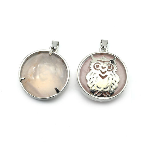 Подвеска Сова 27*27мм с розовым кварцем