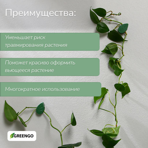 Цена за 2 шт. Крепления для вьющихся растений, самоклеящиеся, Листок, набор 10 шт., Greengo фото 2