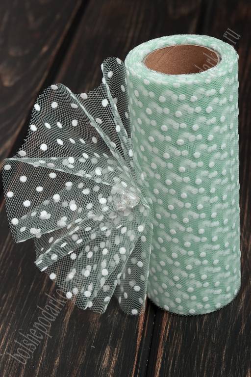 Фатин в горошек 15 см*10 ярд (SF-2941) светло-аквамариновый №47