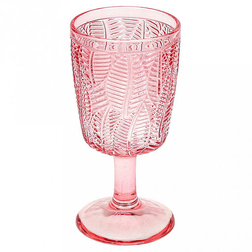 Листья Бокал стеклянный 350мл, д8см, h16,8см, рельефное, цветное стекло, цвет - розовый (Китай)