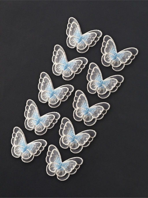 Аппликация для одежды «Бабочка», текстильная, 5×4 см, 10 шт., белая, голубая