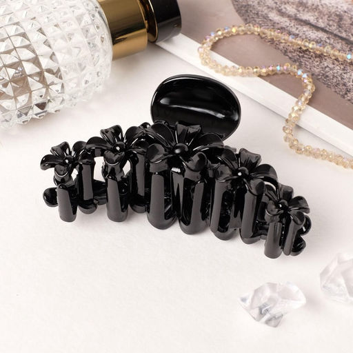 Цена за 12 шт. Крабик для волос «Глянец», цветочная гирлянда, 9.5 см, чёрный