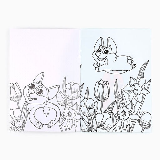 Цена за 10 шт. Блокнот раскраска А5, 8 страниц Корги. 8 марта