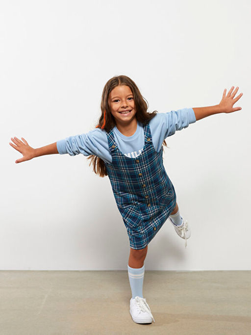 U Yaka Ekose K?z ?ocuk Salopet Elbise - Waikiki фото 3