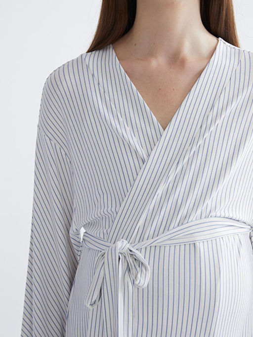 ?al Yaka ?izgili Hamile Pijama Tak?m?