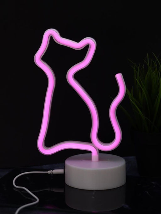 Неоновый LED ночник настольный "Cat", розовое свечение (24х16 см)
