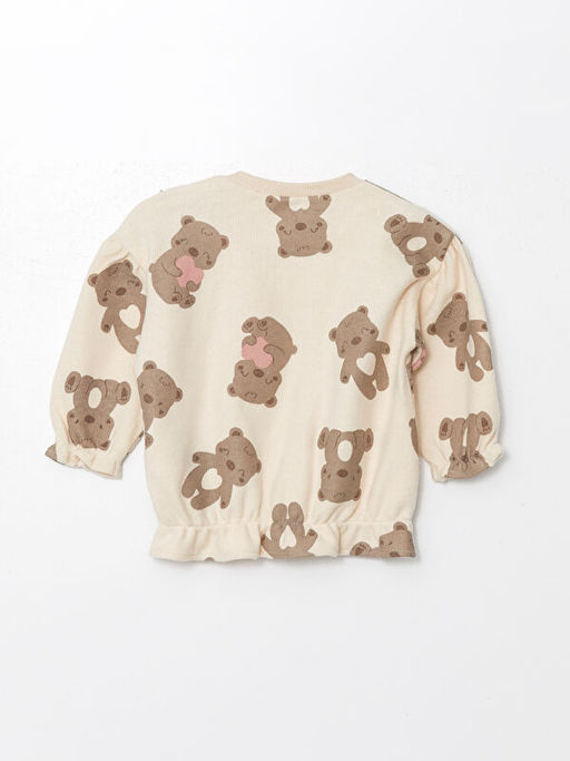 Bisiklet Yaka Uzun Kollu Bask?l? K?z Bebek Sweatshirt ve E?ofman Alt 2li Tak?m - Waikiki фото 3