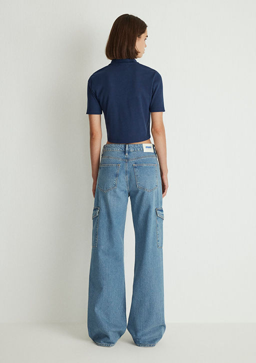 Lacivert Crop Polo Tisort - Mavi фото 4