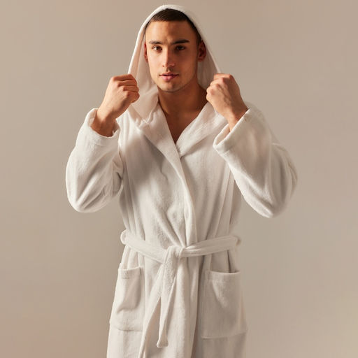 Халат махровый с капюшоном мужской SL HOME: Basic «Блан де Блан», размер S, хлопок 100%, белый