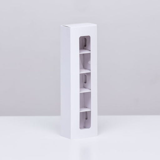 Цена за 5 шт. Коробка под 5 конфет с обечайкой, с окном, с тонкими разделителями, белый 21х5х3,3 см - Simaland фото 5