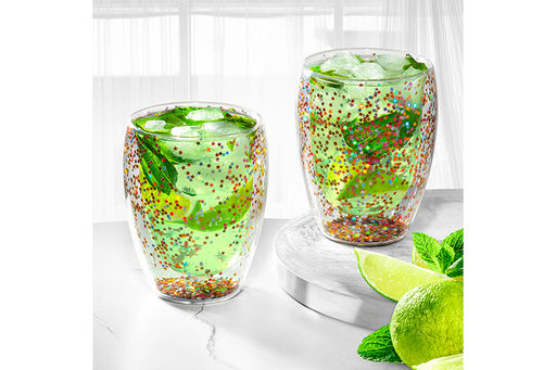 Набор 2 стаканов 350 мл 9*9*11,5 см "Crystal glass" с двойными стенками и декором из глиттера