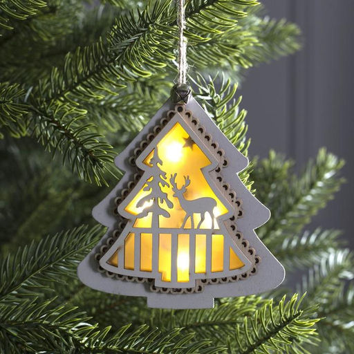 Ёлочная игрушка Ёлочка с оленем, 10х10х2 см, 4 LED, от батареек, свечение тёплое белое