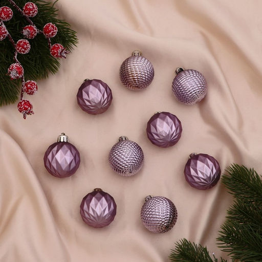 Ёлочные игрушки «Изабель», шары новогодние, d=4 см, набор 16 шт., узоры, сиреневый