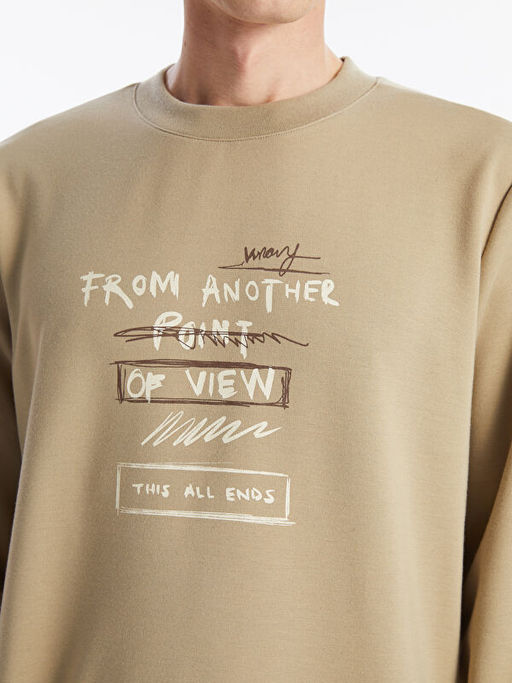 Bisiklet Yaka Uzun Kollu Bask?l? Erkek Sweatshirt