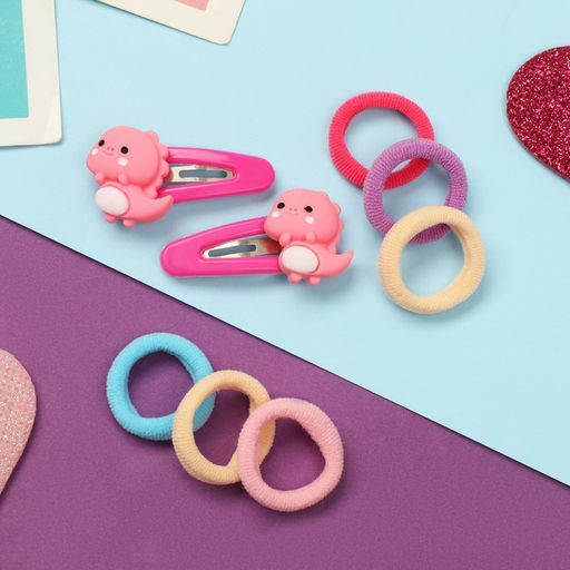 Цена за 6 шт. Набор для волос «Карамель», 10 резинок 1.5 см, 2 невидимки 3.5 см, дракончики, розовый