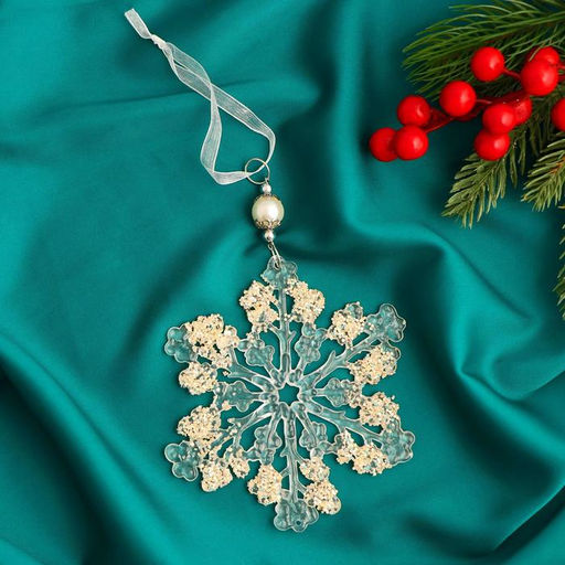 Цена за 2 шт. Ёлочная игрушка Зимнее волшебство. Снежинка ажурная, d=12 см, прозрачный, МИКС фото 3