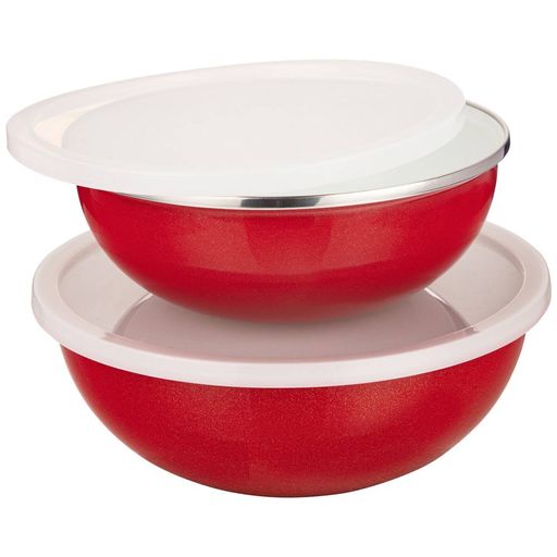 НАБОР МИСОК ЭМАЛИР. С ПЛАСТ.КРЫШК, С ЭФ-ОМ МЕТАЛЛИК СЕРИЯ DELUXE ЦВ:КРАСНЫЙ 4ПР. 1.7/3,0Л. 20/24СМ - Agness фото 4