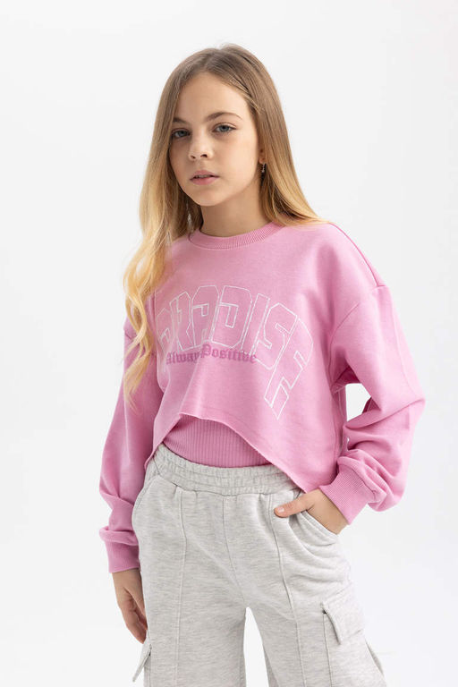 Укороченный свитшот с круглым вырезом с принтом для девочек, майка с ремешками, комплект из 2 предметов - Defacto фото 4