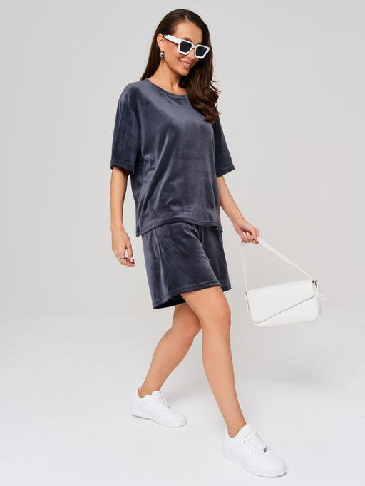335 Костюм с шортами, велюр, графит - Knitka wear фото 6