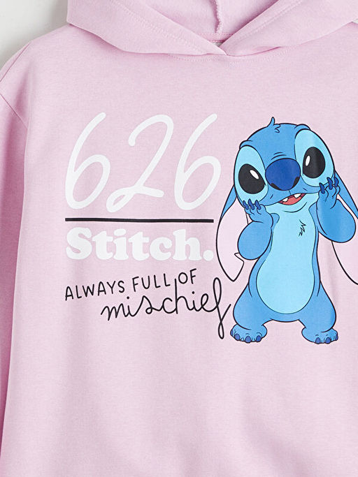 Stitch Bask?l? K?z ?ocuk Kal?n Sweatshirt