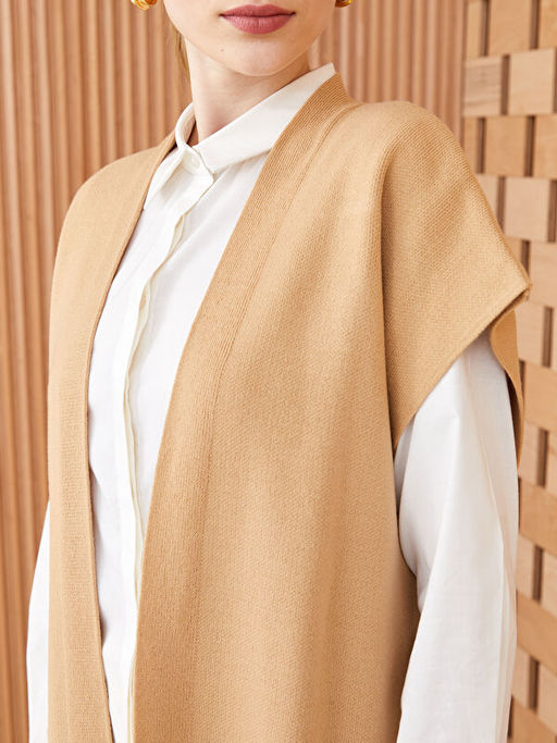 ?al Yaka D?z Oversize Kad?n Triko Yelek