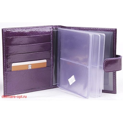 Визитница Premier-V-44 (с хляст, 2х-рядная, 5внут карм, 32карточки) натуральная кожа фиолетовый наплак (118) 105218  фото 3