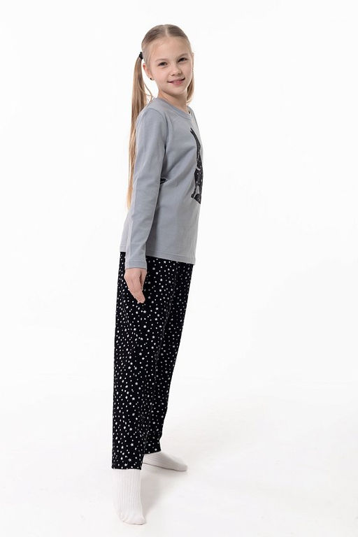 Пижама футболка с длинным рукавом и брюки М225116Псч серый/черный - Елена фото 8