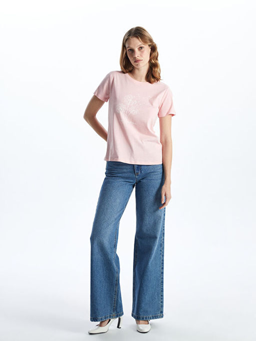 Bisiklet Yaka Bask?l? Kad?n Ti??rt