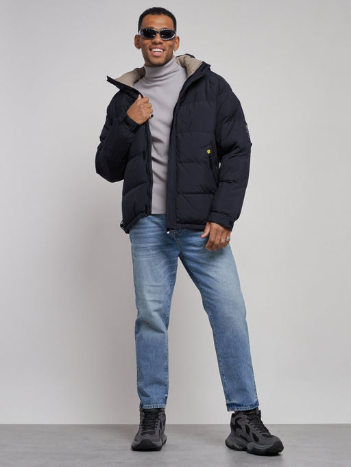 Куртка спортивная болоньевая мужская зимняя с капюшоном темно-синего цвета 3111TS - Wonderrman фото 11