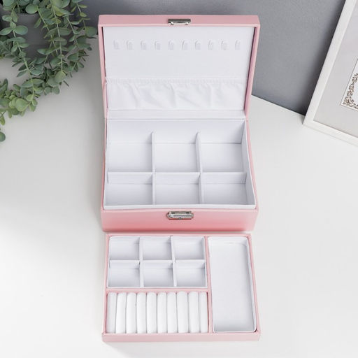 Шкатулка кожзам для украшений Бледно-розовая матовая 9х23х17 см - Simaland фото 15