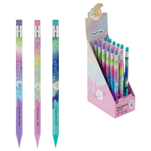Цена за 3 шт. Карандаш автомат. MESHU "Cat Universe" 0.7мм (MS_67225) с ластиком, корпус с рисунком ассорти.