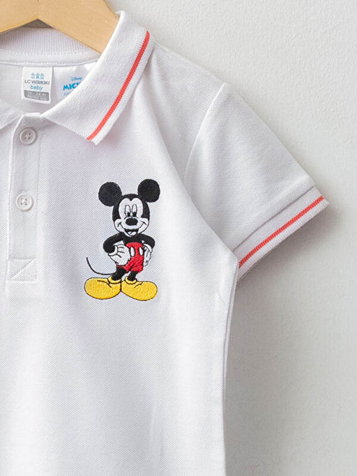 Polo Yaka K?sa Kollu Mickey Mouse Bask?l? Erkek Bebek Ti??rt ?ort ve Kemer 3l? Tak?m - Waikiki фото 3