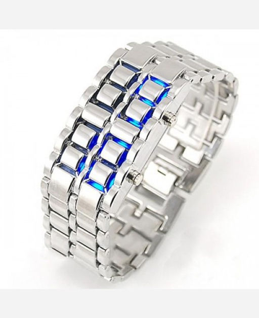 LED-часы Самурай Серебристый браслет, синие диоды 9046180 - Yiwu youda import & export co фото 4