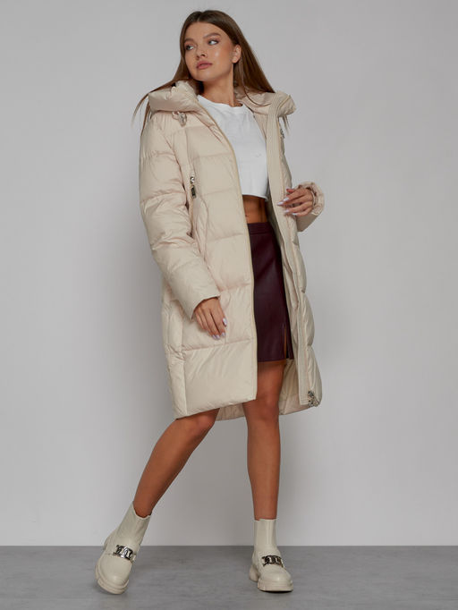 Пальто утепленное с капюшоном зимнее женское бежевого цвета 51155B - MaxRita фото 12