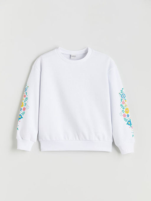 Bisiklet Yaka ?i?ekli K?z ?ocuk Sweatshirt