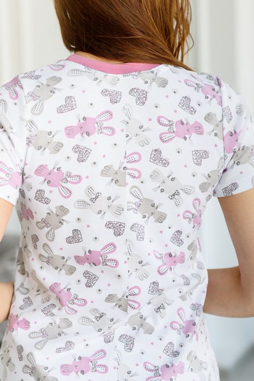 Ночная сорочка подростковая из интерлока Ласка зайчики розовый - Амадэль фото 3