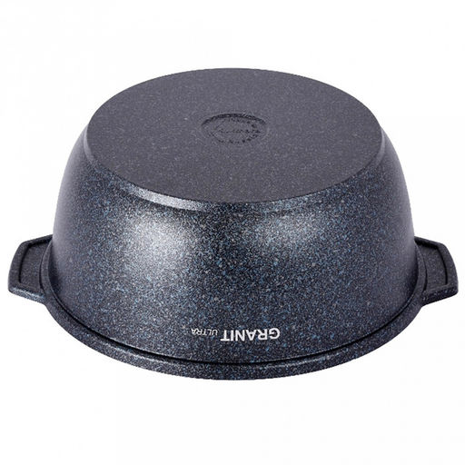 Кастрюля с антипригарным покрытием 5л, д28см "Granit Ultra", h12см, толщина дна 0,6см, стеклянная жаропрочная крышка, цельнолитая ручка из термостойкого пластика, голубой гранит, "Kukmara" (Россия) - можно использовать металлические кухонные принадле