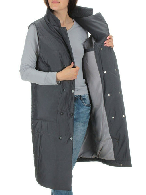 M007 DK.GRAY Жилет женский демисезонный (100 гр. синтепон) - Фабричный китай фото 6