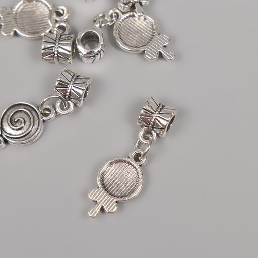 Цена за 5 шт. Бейл с подвеской металл для творчества «Конфета на палочке», серебро, 2.7×1 см