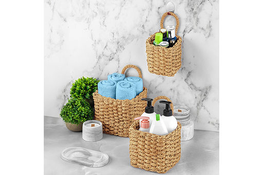 Набор 3 плетеных корзин, 1 корзинка 13*13*20см, 1 корзинка 16*16*23см, 1 корзинка 19*19*26см, солом