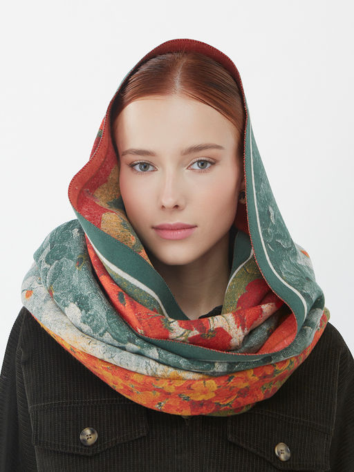 в составе ШЕРСТЬ и КАШЕМИР  Большой, мягкий, теплый двусторонний палантин с принтом. - Tantino фото 4